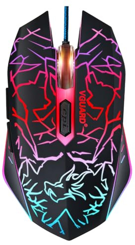 VGUARD Gaming Maus, Wired Hohe Präzision Optische Professionelle Wired Gaming Maus mit 6 Tasten/7-Modi LED Design für pro Gamer - Schwarz