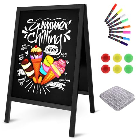 Aufsteller Kreidetafel Kundenstopper mit Holzrahmen 65x41cm, A-Rahmen Doppelseitig Magnetisch Werbetafel Gehwegaufsteller, Stehtafel Gastro Kreide für Gastronomie, Kleine Geschäfte, Events