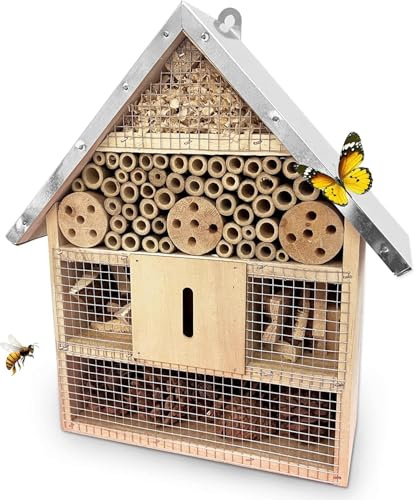 Insektenhotel Wetterfest Groß, Bienenhotel Wetterfest, Wildbienenhotel Naturholz Mit Metalldach, Insektenhotels Zum Aufhängen, Insektenhotel Bausatz Für Marienkäfer, Schmetterlingshaus, Bienenhaus