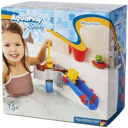 AquaPlay Sploshy Mountain Badewannenspielzeug - Wasserspielzeug für Kinder ab 1,5 Jahre - Spielzeug-Wasserbahn mit Pumpe, Stausee & Boot inkl. Saugnäpfe für Badewanne & Co.