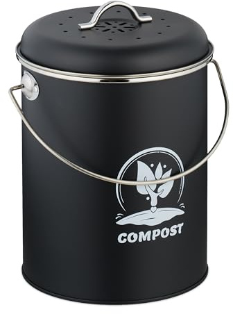 Relaxdays Komposteimer Küche 5,5 Liter, Mülleimer, Deckel und Geruchsfilter, Abfalleimer Biomüll, Eisen, Farbwahl