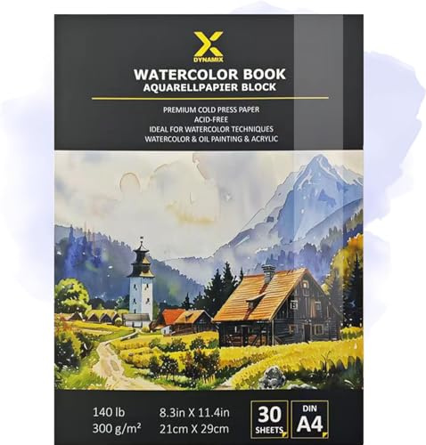 Premium Aquarellpapier Block 300g/m² I 30 Seiten I Künstlerqualität I säurefrei I kaltgepresst – Ideal für Aquarell, Skizzen & Mixed Media (21cmx29cm I Cold Press Aquarell Papier)