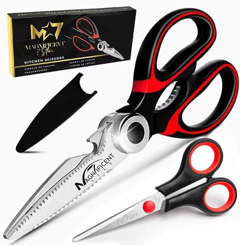 MAGNIFICENT 7 STAR Küchenschere aus Edelstahl mit Sicherheitsabdeckung & ergonomischem Soft-Griff, Multifunktions- und Geflügelschere zum Schneiden von Fleisch, Kräutern & Gemüse
