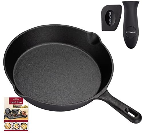 OVERMONT Grillpfanne Gusseisen mit Griff - Gusseisenpfanne 25CM- Voreingebrannte Steakpfannen Bratpfanne - Cast Iron Pan für Gasgrill Backofen Kohlegrill