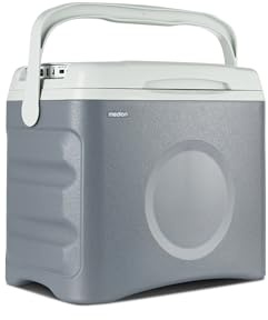 MEDION Thermoelektrische tragbare Kühlbox (25 Liter, Kühl- und Warmhaltefunktion, 12V Zigarettenanzünder 230V Netzanschluss USB - Stromversorgung, für Auto, Boot und Camping, MD10735) grau