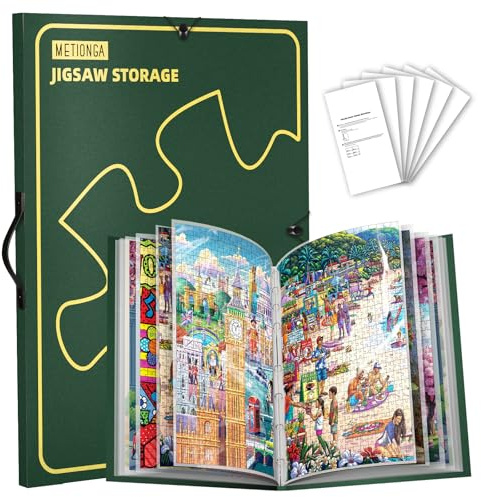 Metionga Puzzlemappe, Organizer für 1000 Teile Aufbewahrung | Mit 25 Taschen für bis zu 50 Werke, Staubdichter PP Ordner und Schützendes Zubehör, INKL. 6 Puzzlefolie
