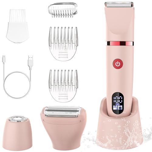 Scttomon Damenrasierer für Gesicht, Achseln, Beine, Arme & Bikinizone Rasierer Elektrorasierer Körpertrimmer Intimrasierer Bikini-Trimmer für Frauen Wasserdicht Nass/Trocken LCD-Display 3-in-1 Rosa