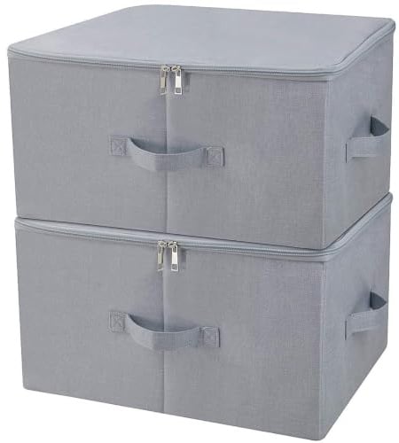 iwill CREATE PRO Faltbare staubdichte Aufbewahrungsbox für Schränke mit Reißverschlussdeckel, Atmungsaktiver Stoff für saisonale Kleidung, Hellgrau, 2Stk.