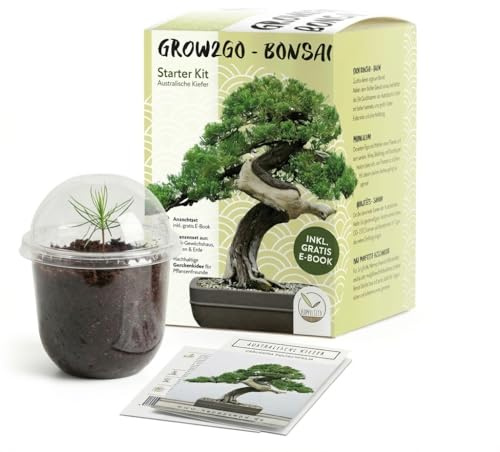 GROW2GO Bonsai Starter Kit Anzuchtset - Pflanzset aus Mini-Gewächshaus, Samen & Erde - nachhaltige Geschenkidee für Pflanzenfreunde (Australische Kiefer)