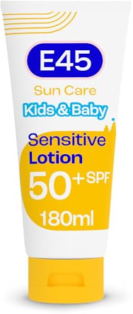 E45 Kids & Baby Sonnenlotion für empfindliche Haut LSF 50+ | Gesicht & Körper | Sanfte Sonnencreme mit UVA- & UVB-Schutz mit Avocadoöl | Für trockene, empfindliche Haut und zu Ekzemen neigende Haut |