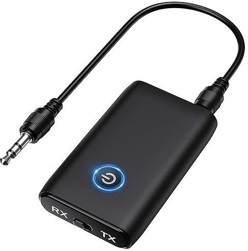 OQIMAX Bluetooth 5.3 Audio Adapter, 2 in 1 Bluetooth Transmitter Empfänger, Klinke Blue-Tooth Sender Adapter mit 3,5mm Audio Kabel für MP3 /MP4 Kopfhörer, Lautsprecher, Fitnessstudio, TV, Flugzeug