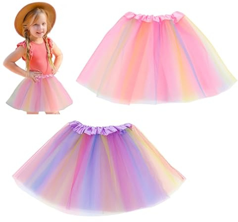 SHUOHONG 2 Stück Tüllrock Mädchen Regenbogen Tütü Kinder Tüllrock Kinder | Bunt Lagen Tüll Ballettrock, Prinzessin Tanzkleid für Geburtstagsfeier Tanz Feier Festival Tütü Damen für 3-8 Jahre