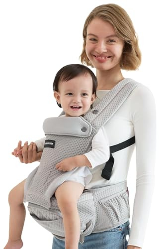 Momcozy Babytrage mit Hüftkissen, 2-in-1 Verstellbare & Abnehmbare Babytrage bis 20kg