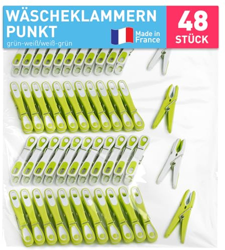 culiclean Wäscheklammern ohne Abdruck, Blume, 48x, eco grün-Weiss | Stabile Wäscheklammern für den Außenbereich, Softgrip Kluppen 80 mm, bruchsicher, UV-beständig, BPA-frei, Made in France