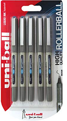 Uni-ball UB-157ye Fine Kugelschreiber, Uni Super-Tinte, 0.7 mm Spitze, 5 Stück blau