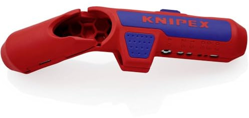 KNIPEX ErgoStrip Universal-Abmantelungswerkzeug, 16 95 02 SB | für Linkshänder, in Blister, für Rundkabel, Koaxialkabel, Datenkabel, Abisolierwerkzeug