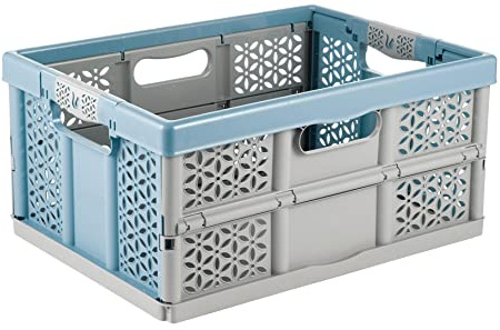 keeeper lea Profi-Klappbox, 32 l, 48,5 x 35 x 23,5 cm, Nordic Blue | Soft-Touch Griffe, Patentierter Klappmechanismus, Max. Tragkraft 30 kg, Geeignet für Lebensmittel, Platzsparend verstaubar