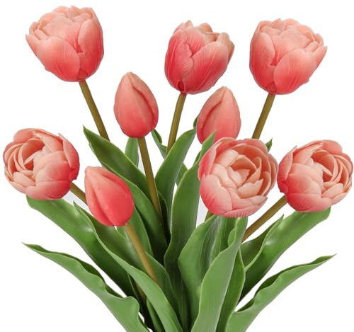 Oairse 6 Tulpen und 3 Tulpenknospen Kunstblumen Echtes Gefühl, künstliche Latex-Tulpen, Blumensträuße, Tischarrangements, Geschenk für Zuhause, Büro, Party, Hochzeit, Geburtstag, Garten