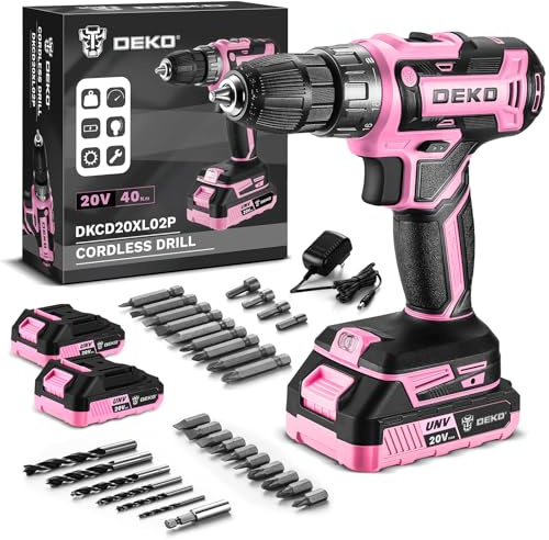 Akkuschrauber Set 2 Akkus 60 Min Schnellladung: DEKOPRO Akkubohrer 20V 40 Nm 18+1 Drehmoment 2-Gang LED für Frauen Haus DIY, Rosa