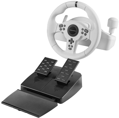 Mars Gaming MWH-RSXONE, SimRacing-Lenkrad, Zero Dead Zone und 270° Drehung, DriveSense-Vibration, Schalthebel + Paddles, XL-Pedalerie, PC|PS3|PS4|Xbox One|Xbox Series X-S|Switch|Switch 2, Weiß