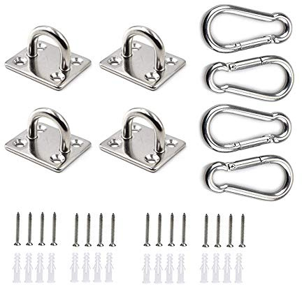 HOMPER 4 Stück M6 Edelstahl Karabiner und Augplatte mit Öse, für Decksplatte Sonnensegel Decken Wand Befestigung Haken, mit Schrauben