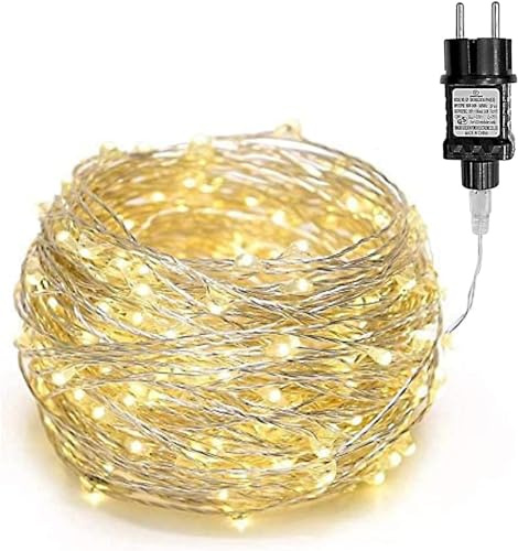 Gresonic 200/300er LED Mikro Silberdraht Lichterkette Strombetrieb Deko für Innen Außen Warmweiß (Warmweiß, 100LED)