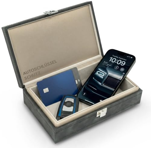 Recalma Faraday Box für Autoschlüssel, Keyless Go Schutz RFID Blocker, Signalblocker Aufbewahrungsbox für Schlüssel, Handys & Karten, Schwarz