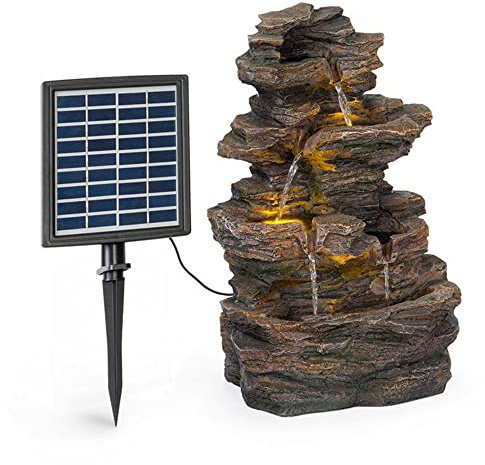 Blumfeldt Messina Kaskadenbrunnen Solarbrunnen Gartenbrunnen Zierbrunnen,Solarbetrieb,4 Kaskadenstufen,Indoor & Outdoor,Solarpanel: 9 V / 2,8 W / 17,5 x 14 cm,frostbeständig