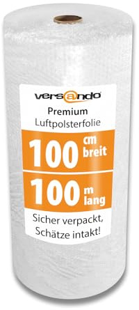 versando Luftpolsterfolie 100m x 1m für Versand, Verpackung, Umzug Noppenfolie Bubble Wrap LPF Rolle