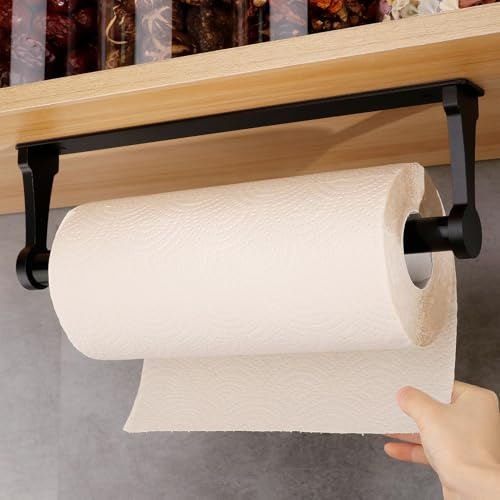 Loputon Küchenrollenhalter ohne Bohren, Küchenpapierhalter, Aluminiumlegierung Toilettenpapierhalter, Selbstklebend Klopapierhalter für Küche Badezimmer Wohnzimmer-schwarz