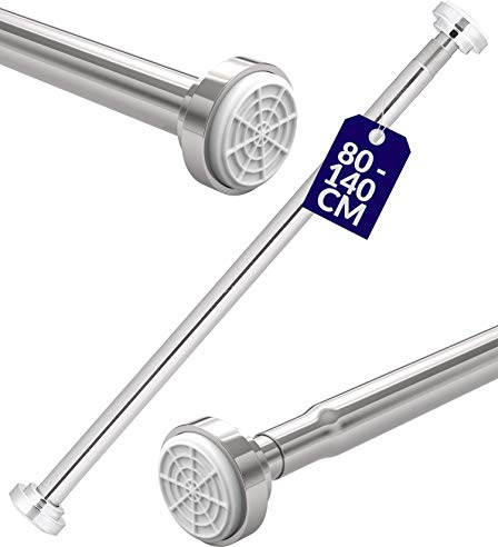 Praknu Duschvorhangstange ohne Bohren - Ausziehbar 80 bis 140cm - Sicherer Halt - Edelstahl Duschstange
