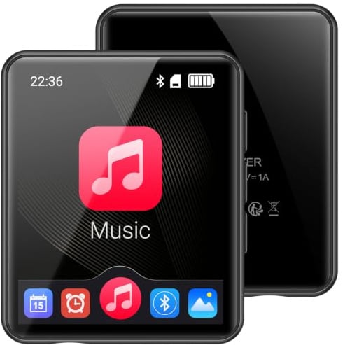 Voller Touchscreen Bluetooth 5.0 MP3 Player, 64GB HiFi Verlustfreier Ton MP3 Musik Player mit Lautsprecher, Voice Recorder, Line-in Aufnahme, FM Radio, E-Book, Schrittzähler, Unterstützt bis zu 128GB
