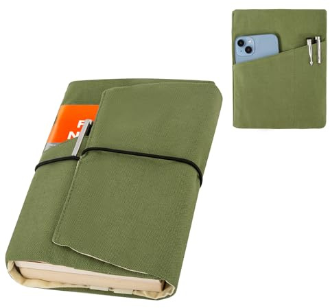 Grün Leinwand Buchumschlag mit zusätzlicher Ärmeltasche und Lesezeichen