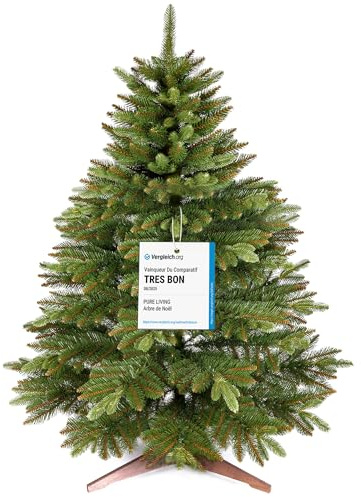 Premium Weihnachtsbaum künstlich 90cm - TESTSIEGER 10 Jahre GARANTIE - Naturgetreu, dichte Zweige, Künstlicher Weihnachtsbaum mit Holzständer, Christmas Tree Tannenbaum künstlich 90 cm Pure Living