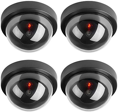 TOROTON Runden Dummy Kamera CCTV Überwachung Kamera Sicherheitskamera mit Blinkender LED Licht, für den Innen- und Außenbereich - 4 Stücke (Schwarz)
