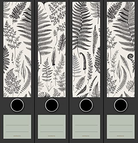 4er Set breite Ordnerrücken Ferns Farne Pflanze Blatt File Art Ordner Etiketten Deko 2204, AJ2201