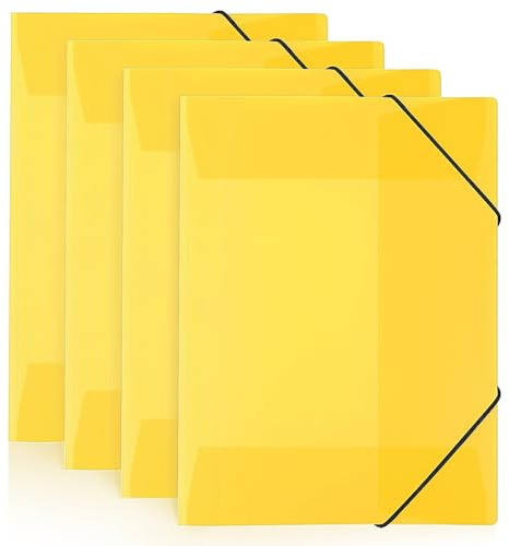 SKYDUE 4 Stück Postmappe, Postmappe A4 Schule Gelb Plastik, Eckspannermappe A4 Aus Kunststoff Mit Gummizug, Sammelmappe Für Zeichnungen, Dokumente, Papiere(Gelb)