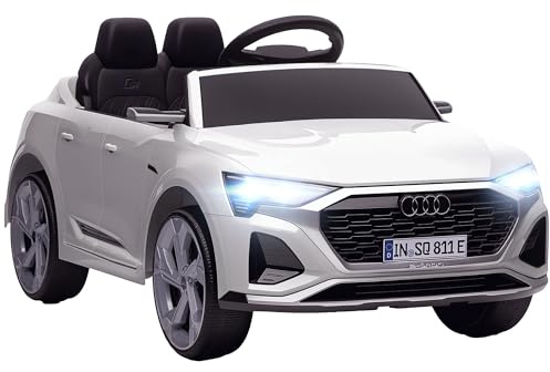 AIYAPLAY Kinder Elektroauto 12V Audi Q8 Kinderauto mit 2,4G Fernbedienung, 2 Motoren MP3 Musik & Hupe, Elektrofahrzeug mit Scheinwerfer, 4 gefederte Räder für 3-4 Jahre Kinder, Weiß