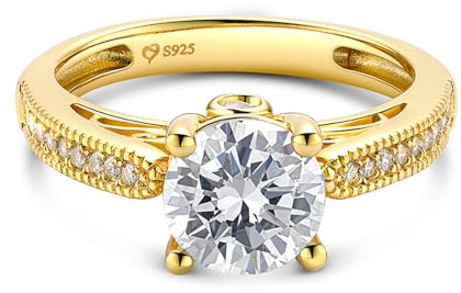 Jeulia Damen-Ring aus Sterlingsilber: Zirkonia vergoldet, Verlobungsring, Diamant-Bandring für Frauen und Mädchen, Ring, Partyschmuck, personalisiertes Jubiläumsgeschenk (Gelbes Gold, 53(16.9))