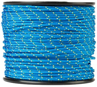 SNURO Polypropylenseil (2mm, 100M, blau mit gelb und grün) - Sehr dünnes leichtes, vielseitig einsetzbares geflochtenes Seil für den Außenbereich, zum Überleben und für den Garten - Bruchlast 71kg