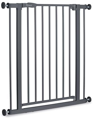hauck Open N Stop 2, Dunkelgrau - Kinderschutzgitter Hundegitter, Verstellbare Breite 75-80 cm, 77 cm Hoch, Beidseitige Einhand Öffnung, ohne Bohren, für Innen