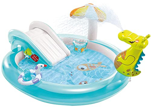 INTEX 'Gator Play Center' Planschbecken für Kinder 201x170x84cm (57165NP) | Rutsche mit gepolsterter Landematte, Sprühfunktion für den Gartenschlauch, Füllhöhe 12 cm für ca. 160 l Wasser, bis 54 kg