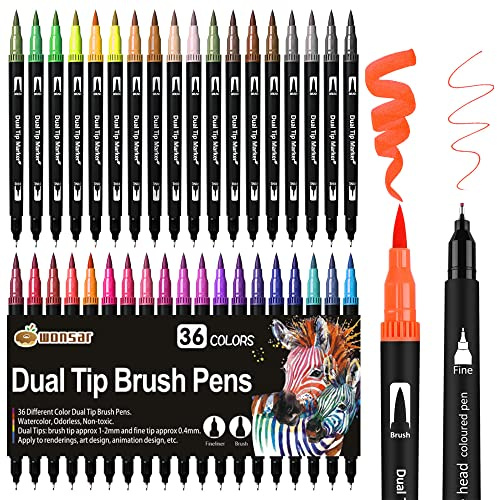Filzstifte 36 Farben, Dual Brush Pen Set Pinselstifte Marker Fineliner Set Aquarell Stifte Für Bullet Journal, Malbücher, Handlettering, Manga Mandala stifte Malstifte Für Kinder und Erwachsene