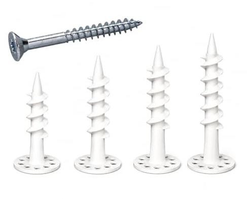 Dämmstoffdübel Thermo Wärmebrückenfreie Befestigung, Verarbeitung ohne Vorbohren oder Spezialwerkzeug möglich (10 Dämmstoffdübel + 10 Schrauben, 50 mm)