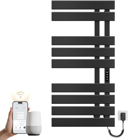EMKE Elektrischer Badheizkörper 1000x500 mm, Handtuchwärmer mit WiFi-App-Steuerung, Timer & Thermostat, Handtuchheizkörper zur Wandmontage, 320W, IPX5, Schwarz