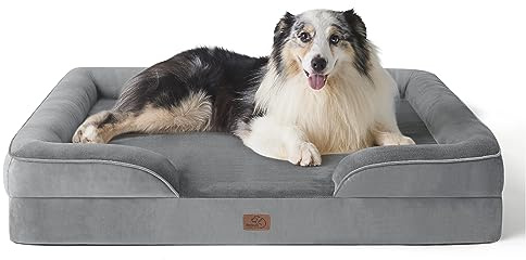 BEDSURE orthopädisches Hundebett ergonomisches Hundesofa, 106x80cm, grau | Hundekorb grosse Hunde mit eierförmiger Kistenschaum, wasserdichtem & waschbarem Bezug, rutschfester Unterseite