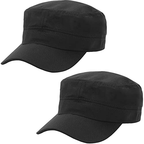 Malaxlx 2 Pcs Schwarz Unisex Military Stil Army Cap Verstellbare Baseball Cap Flat Top Cap Sommer Sonnen Kappe für Herren Damen