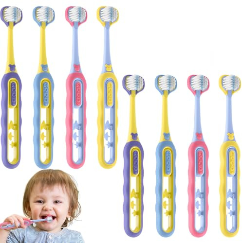 QOCUILC 8 Stück Zahnbürste kinder, Kinderzahnbürste, Dreiseitige Zahnbürste Kinderzahnbürste