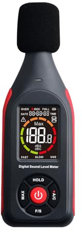 OBEST Schallpegelmessgerät mit LCD-Display, dezibel messgerät mit aufzeichnung, db Messgerät 30-130dB, Lautstärke Messgerät, Lärm-Monitor mit Alarm, Lärmmessgerät Professionelle, Datenspeicherung
