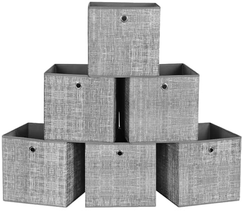 SONGMICS Aufbewahrungsbox, 6er Set, Ordnungsboxen aus Vliesstoff mit Griff, Boxen Aufbewahrung, 30 x 30 x 30 cm, Organizer Box, für Würfelregal, Faltbox, Kleideraufbewahrung, grau meliert RFB02LG-3